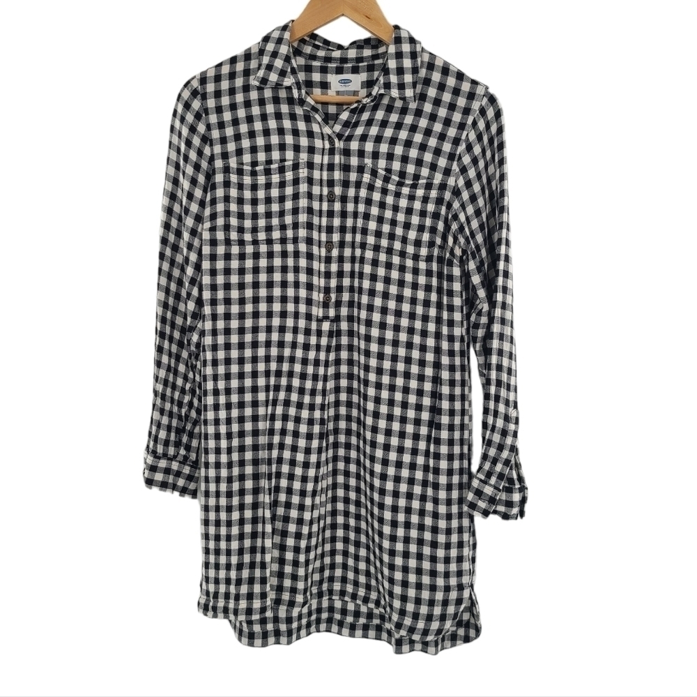 Old Navy Plaid Swing Shirt Black & White Dress Ladies Size Medium